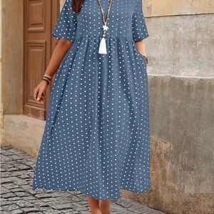 Women’s Blue Polka Dot Maxi Dress Comfortable and loose fitting